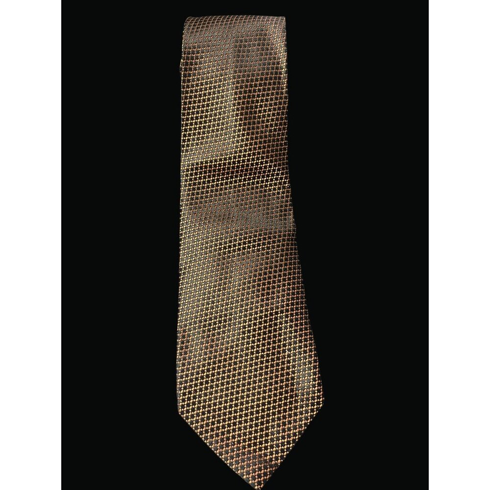 Croft & Barrow Mens Geometric Pattern Brown & Gold Tie Polyester T01 F